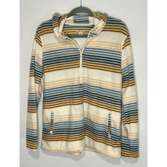 O'Neill Striped Fleece Pullover Hoodie 1/4 Zip Pockets Cozy Casual - Picture 2 of 9